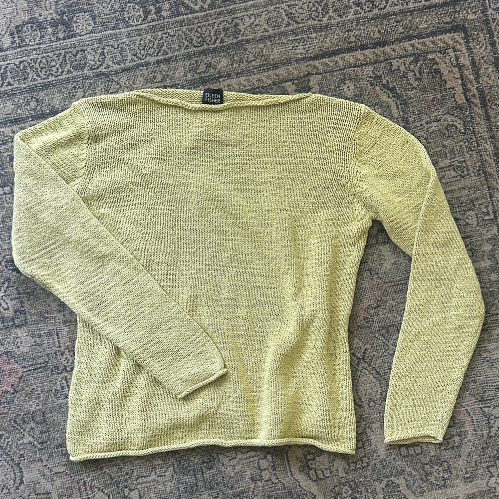 Eileen Fisher Lime-Green Lightweight cotton Knit Rolled Neck Sweater Medium
